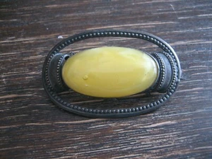ausgefallene Jugendstil Brosche mit großem Cabochon gelb Bronze sehr dekorativ - Picture 1 of 3