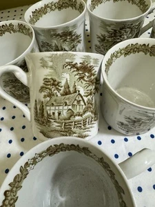 7er Set J&G Meakin "Romantic England" grüne flache Tassen Anne Hathaway's Cottage. - Bild 1 von 7