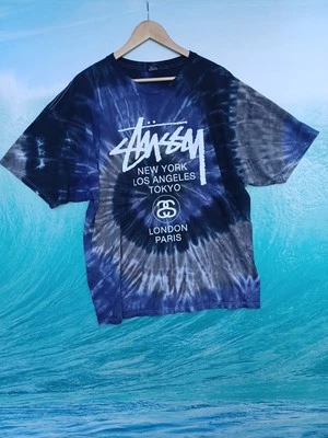 Футболка Stussy Rare World Tour Tie Dye синяя и черная XXL NO0664 - Изображение 1 из 4
