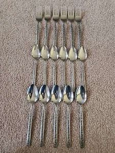 Vintage Stanley Roberts Edelstahl Japan 17 Stück Utensilien Löffel Gabel Set Floral - Bild 1 von 7