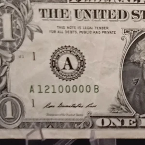 TRUE TRINARY-5 IN A ROW 1s A DISTRICT Fancy Serial Number A12100000B - Picture 1 of 5