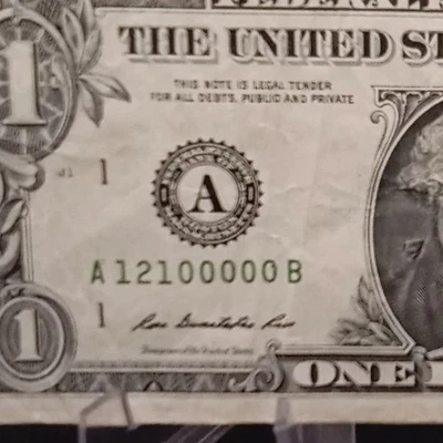 TRUE TRINARY-5 IN A ROW 1s A DISTRICT Fancy Serial Number A12100000B - Image 1 of 4