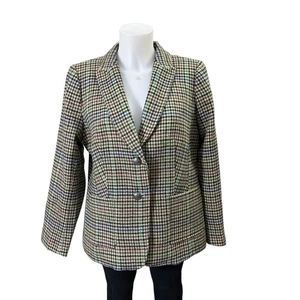 Talbots Shetland Wollmischung gekerbter Blazer Mantel in lebhaftem Karo Gr. 14P NEU - Bild 1 von 9