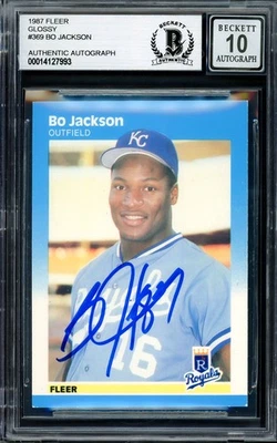 ¡OFERTA! Bo Jackson Auto 1987 Fleer brillante RC 369 Kansas City Royals Sig 10 Beckett Foto 1 de 2