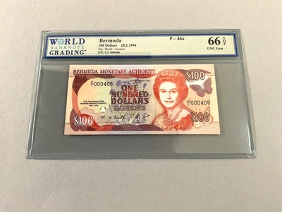 Bermuda 100 Dollars P-46a 1994  WBG 66 TOP *Low Serial Number: C/1 00406* - Image 1 of 4