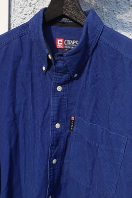 Vintage 90s Chaps Ralph Lauren Button Down Collar Blue Corduroy Dress Shirt Sz M - Image 1 of 4