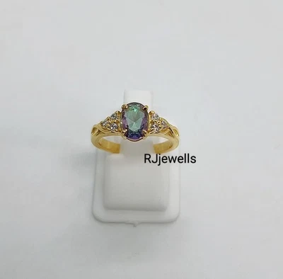Yellow Gold Plated Mystic Topaz Ring, Lab Created Topaz 925 Silver Promise Ring - Image 1 of 3