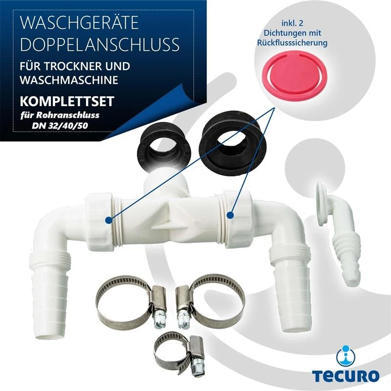 Lavadoras tecuro doble conexión Ø 32/40/50 mm - plástico blanco