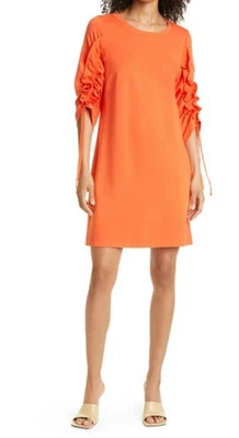 NUEVO Vestido recto Kobi Halperin naranja cuello redondo acanalado manga 3/4 pequeño $248 nuevo sin etiquetas Foto 1 de 4