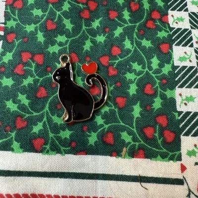 Esmalte Negro Gato Bolso Dije Gatito Corazón en Cola Hágalo Usted Mismo Joyería Dije Gato Dama Regalo Foto 1 de 3