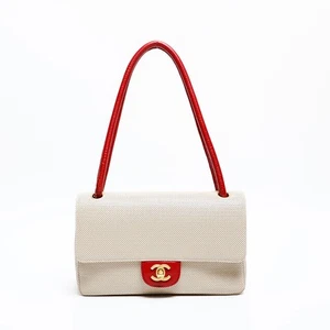 CHANEL 6th series 2000-2002 Punching flap leather Shoulder Bag beige WS20308 - Picture 1 of 15