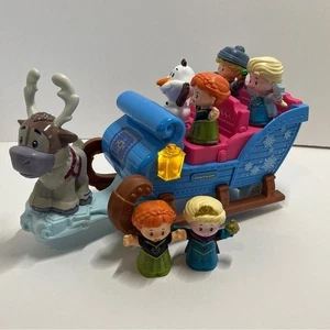2019 Mattel Little People Frozen Disney Kristoff's Sleigh Lot Sven Olaf Ana Elsa - Picture 1 of 16