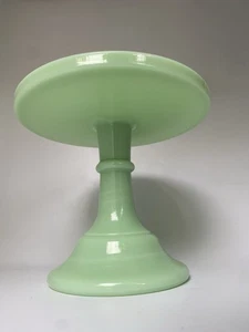 Vtg Jadeite Green Glass Cake Stand 5.25" Tall 6.5" Plate Diameter - Picture 1 of 15