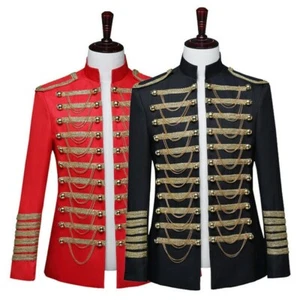 Mens Military Hussar Jacket Tunic Drummer Rock Band Top Mess Dress Goth Uniform - Picture 1 of 11