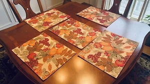 5 Stoff Tischsets orange grün braun rot Früchte & Blätter wie besehen - Bild 1 von 12