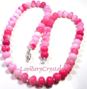 Beautiful Hot Pink Shaded Opal Smooth Rondelle Gemstone Necklace 9mm 18"Inch - Picture 1 of 8