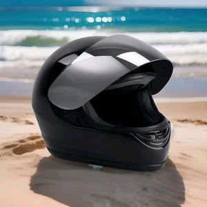 TCMT Glossy Black Full Face Motorcycle Helmet With Shiny Visor DOT Certified - M - Picture 1 of 9
