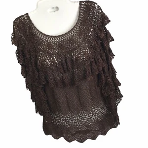 Top túnica Aria A marrón crochet escalonado fairycore gitano boho L/XL - Imagen 1 de 6