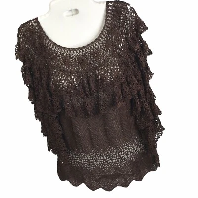 Aria A Brown 束腰上衣钩针编织层叠仙女核心吉普赛波西米亚 L/XL — 第 1/4 张图片