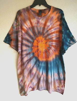 Camisa tingida em espiral feita à mão unissex masculina feminina tamanho XL algodão hippie Gildan (T086) - Imagem 1 de 3