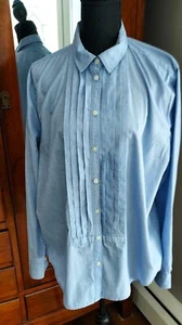 Ann Taylor LOFT womens shirt blouse button up blue bib pleat XL - Picture 1 of 12