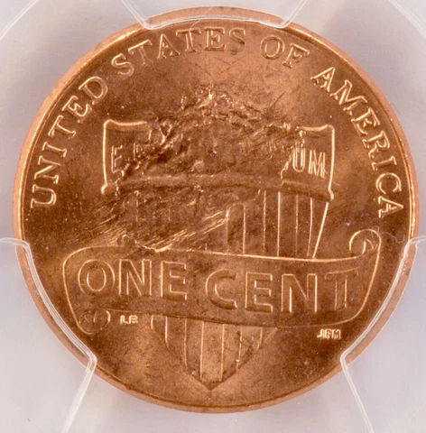 2018 1c Shield Cent Struck Through Reverse PCGS MS64 Red Cover