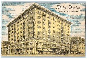 1955 Hotel Deming Exterior Building Terre Haute Indiana Vintage Antique Postcard