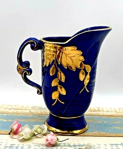 Vintage Arthur Wood Durham Cobalt Blue Jug with Gold Gild wine leaf motif Cobweb - Picture 1 of 12
