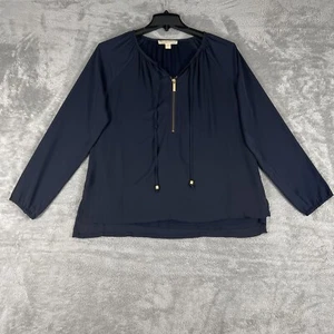 Blusa Michael Kors Media Cremallera Azul Marino Talla 6 Forrada Transparente Oficina Profesional - Imagen 1 de 10