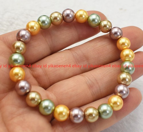 VALENTINO Bracciale Moda 8mm Multicolore Conchiglia Perle Tonde Perline 7 5''(Non Perle Vere)
