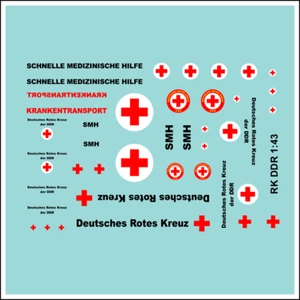 Waterslide Decal 1:43 - DDR Rotes Kreuz SMH Kamaz W50 Barkas Multicar Trabant - Bild 1 von 3