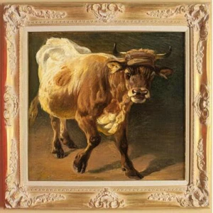 Antiguo arte maestro hecho a mano pintura al óleo antigua retrato de animales vacas sobre lienzo - Imagen 1 de 2