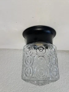 Vintage MCM Embossed Clear Glass Ceiling Light Mod Circles Bullseye 60s NOS - Picture 1 of 6