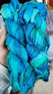 10 skein 1 kg 1" wide 100 grams each skein Recycled silk Turquoise ribbon craft - Picture 1 of 1