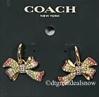 NWT Coach Pave Bow Huggies Earrings Multi Colored Gold Tone CG078