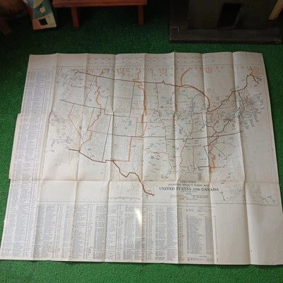 ANTQUE 1924 Collier's The National Weekly Radio FOLDED MAP U.S. & Canada HTF  - Image 1 of 4
