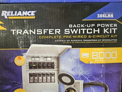 KIT INTERRUPTOR DE TRANSFERENCIA DE ENERGÍA DE RESPALDO RELIANCE 8000 W 6 CIRCUITOS 30AMP 306LRK NUEVO Foto 1 de 4