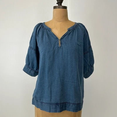 Michael Stars Blouse Women Small Ruched V Neck Keyhole Cotton Boho Party Core No - Image 1 of 4