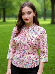 Chaps Gr. L Bluse mit Knopfleiste und 3/4 Arm, mehrfarbig Paisley. NS-28 - Bild 1 von 8