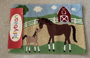 Jellybean MARE AND FOAL ON THE FARM Indoor/outdoor Washable Rug 20”x 30”, NEW - Picture 1 of 14