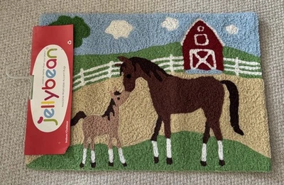 Jellybean MARE AND FOAL ON THE FARM Indoor/outdoor Washable Rug 20”x 30”, NEW - Image 1 of 4