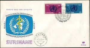 Suriname #352-353 WHO 20th Anniversary FDC 1968 Paramaribo Postmark Cover Cachet - Picture 1 of 1