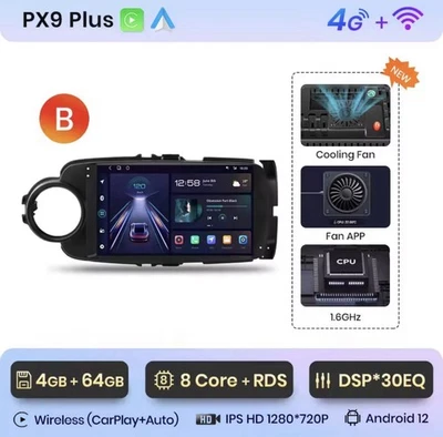 Autoradio Toyota Yaris 2012-2017 CarPlay-AndroidAuto Wireless 4G+64GB 8Core - Immagine 1 di 4