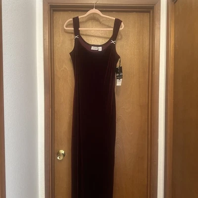 Vintage 90s Evening Gown Stretch w/ Slit. BNWT Velvet 14 16 Wine Burgundy Velvet - Image 1 of 4