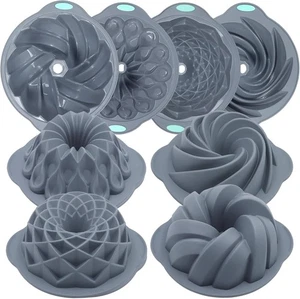 4 Pieces Silicone Fluted Cake Pans, 10/12 Cups Tube Baking Pan, Silicone Molds - Picture 1 of 8