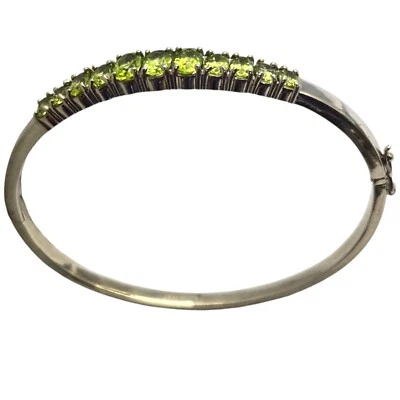 Vintage Retired Sterling Silver Natural Peridot Hinged Bangle Bracelet  - Image 1 of 4