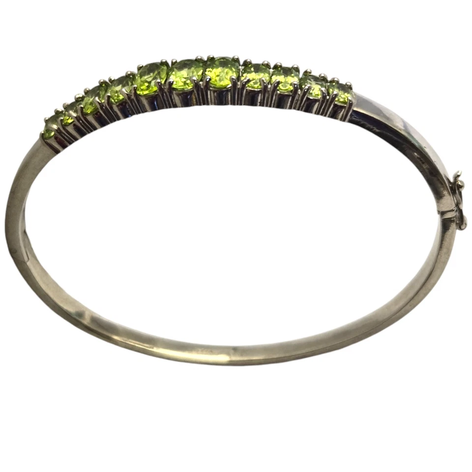 Vintage Retired Sterling Silver Natural Peridot Hinged Bangle Bracelet  - Image 1 of 4