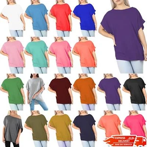 Womens Ladies One Shoulder Batwing Sleeve Stretchy Loose Fit Baggy T Shirt Tops - Picture 1 of 19