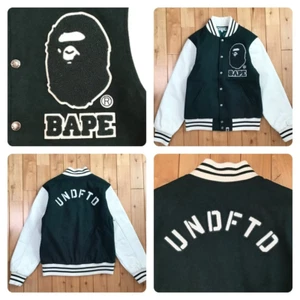 BAPE Undefeated Leather Sleeve Varsity Jacket A Bathing Ape Size M - Picture 1 of 10