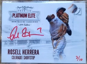 2014 ONYX PLATINUM ELITE ROSELL HERRERA-RED AUTO-3 OF ONLY 10!!!!-ROCKIES - Picture 1 of 2